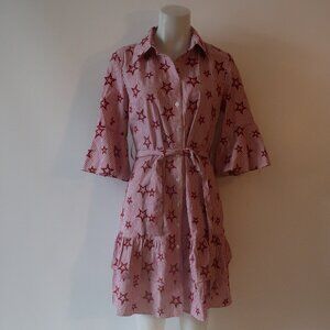 NWT Womens Jo Aguirre Red Pinstripe/Stars Mini Dress L